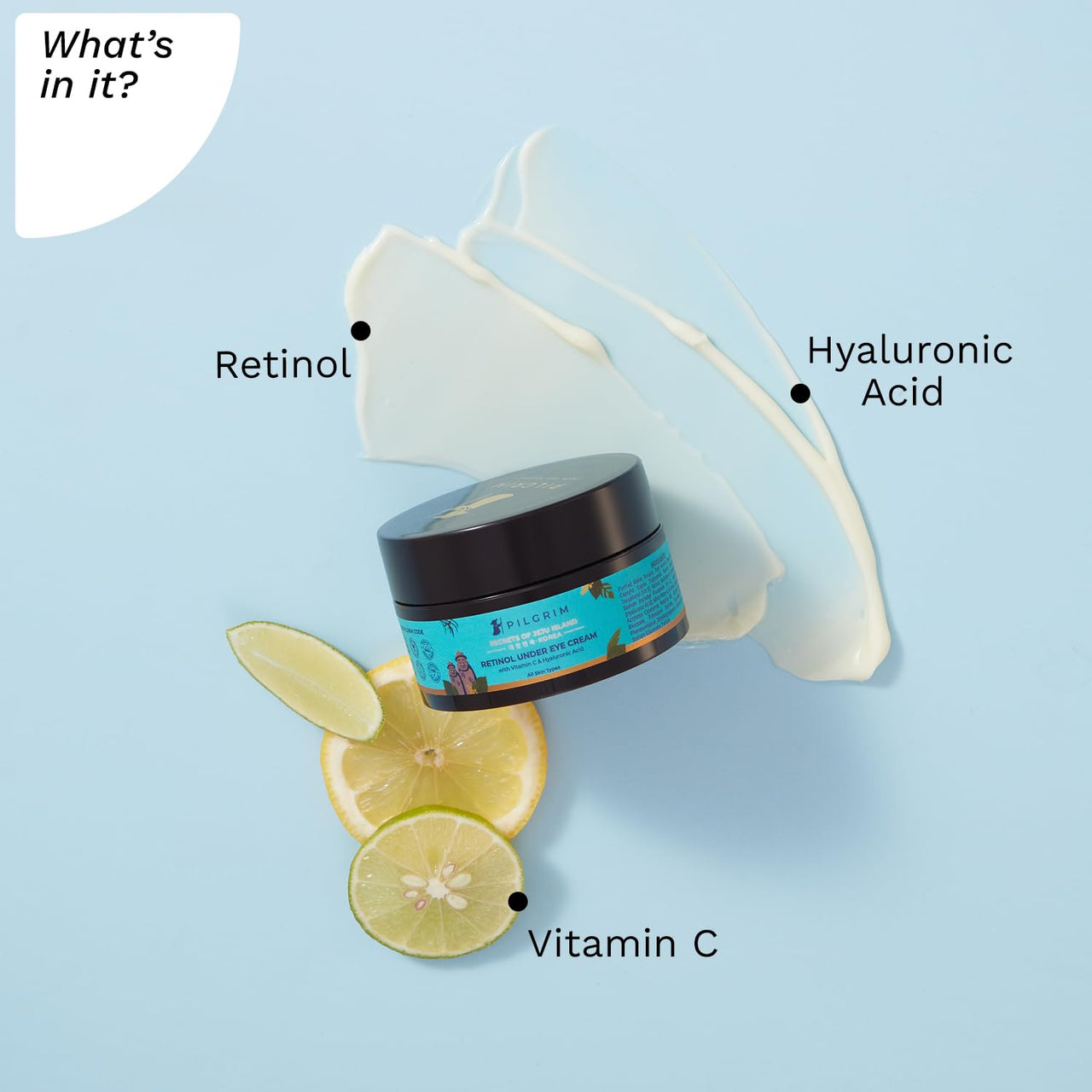 Pilgrim Korean Retinol Under Eye Cream for dark circles, Puffiness & Fine Lines with Vitamin C & Hyaluronic Acid | Women & Men Skin care | 30g