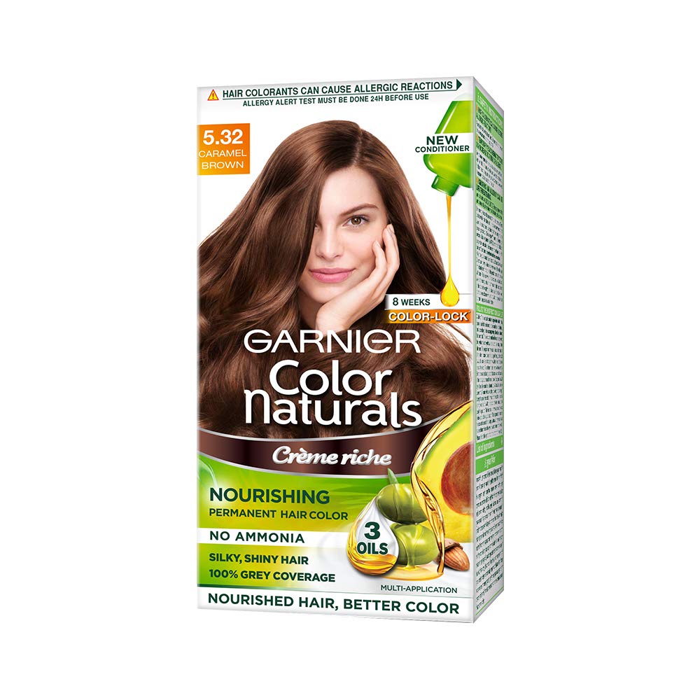 Garnier Color Naturals, Shade 5.32, Caramel Brown 70ml+60g and Garnier Color Naturals, Shade 1, Natural Black 70 ml + 60 gm