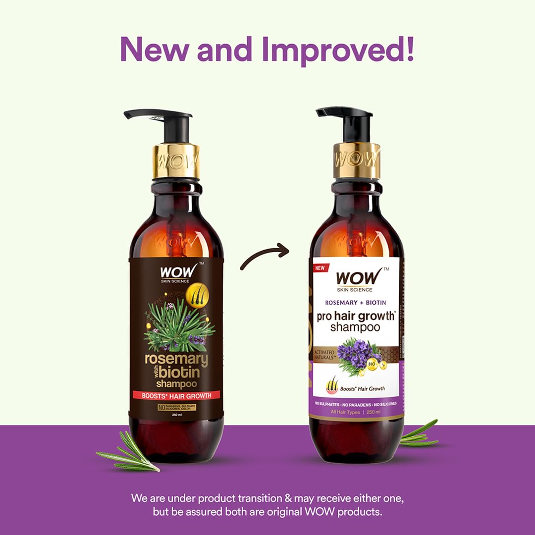 WOW Skin Science Skin Science Rosemary & Biotin Hair Growth Shampoo | Fights Hair Fall | Grows New Hair | Prevents Breakage & Split Ends | Adds Shine To Dull Hair, 250 Gram