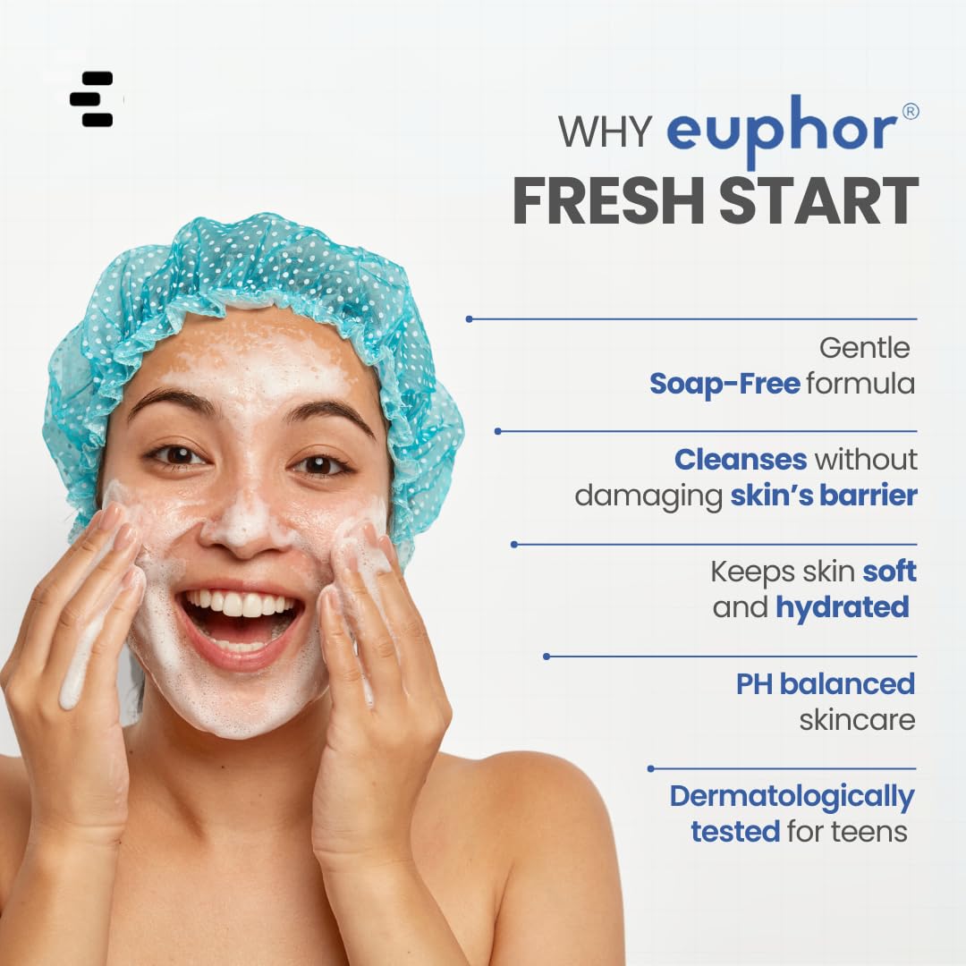 euphor Teens | Gentle Foaming Face Wash | for Age 12+ | All Skin Types- Dry, Oily and Combination | Green Tea, Aloe Vera, vitamin B3 | Gentle, Soap-free, Sulphate-free | FRESH START Euphoria | 120ml (1) | For Women and Men
