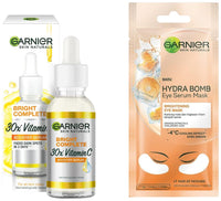 Garnier Light Complete VITAMIN C Booster Face Serum 30 ml & Hydra Bomb Eye Serum Mask, Orange, 6 g