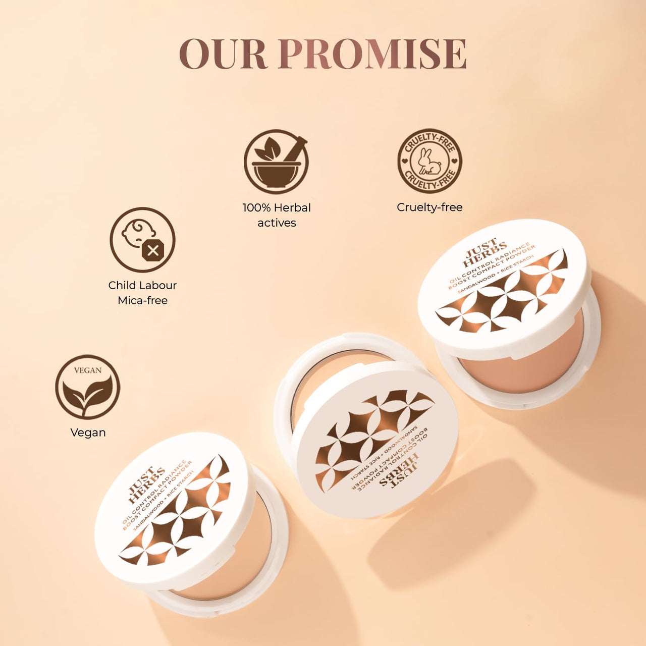 Just Herbs Oil Control Radiance Booster Age Defying Compact Powder for face Makeup 9g (Coffee)