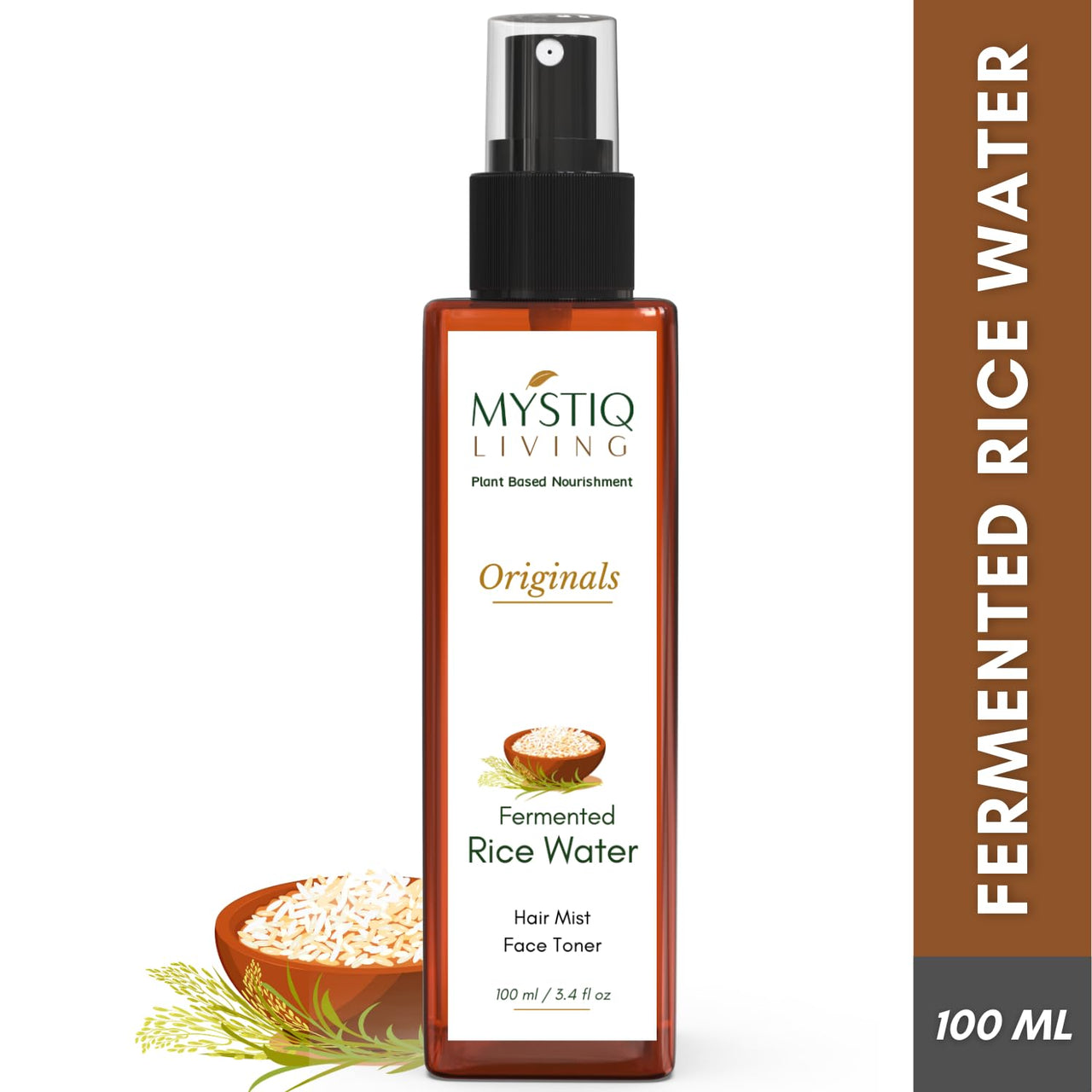 Mystiq Living Fermented Rice Water Toner Spray | 100% Pure Organic Doon Basmati Rice | Quick Absorbing & Non Sticky for Korean Glass Skin | For All Skin Types