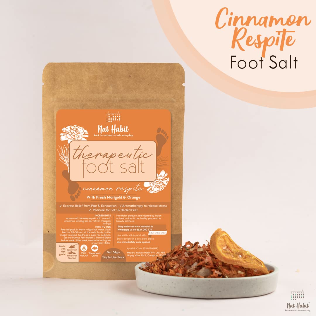 Nat Habit Fresh Cinnamon Respite Foot Salt | Epsom Salt, Himalayan Pink Salt & Essential Oils | Fights Fungal Infections | Reduces Inflammation, Pain | Pedicure Foot Soak & Aromatherapy | Pack of 2