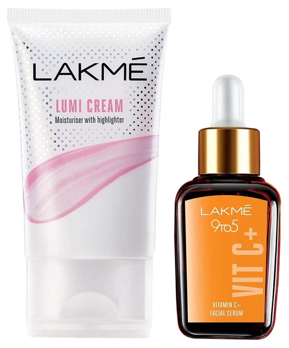 Lakmé 9 To 5 Vitamin C+ Serum (15 ml)&Lakmé Lumi Cream,Moisturizer with highlighter, Enriched with Niacinamide for all skin type,30 gm