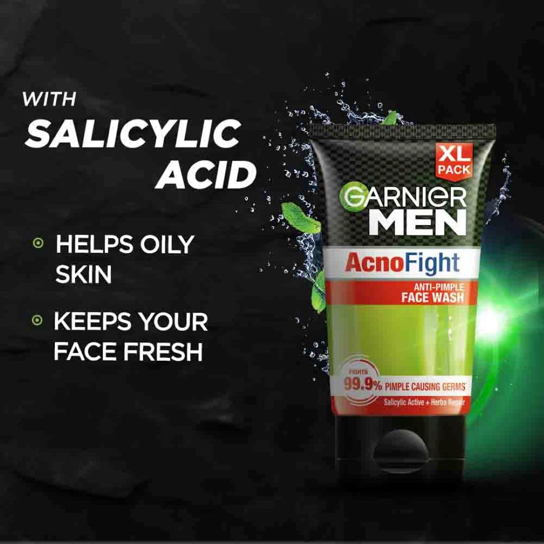 Garnier Men Acno Fight Anti Pimple Face Wash, Anti Pimple Face Wash with Salicylic Acid and Herba Repair, Suitable for all Skin Types, 100g