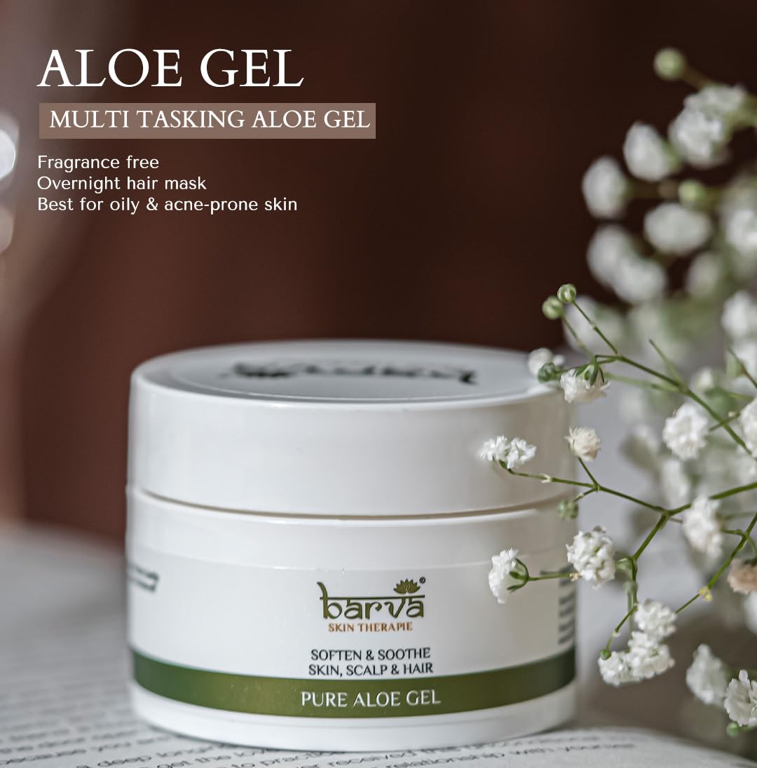 Barva Pure Aloe Gel, Suits All Skin & Hair Types - Soften & Soothe Skin, Scalp & Hair (Pack of 2)50ml.