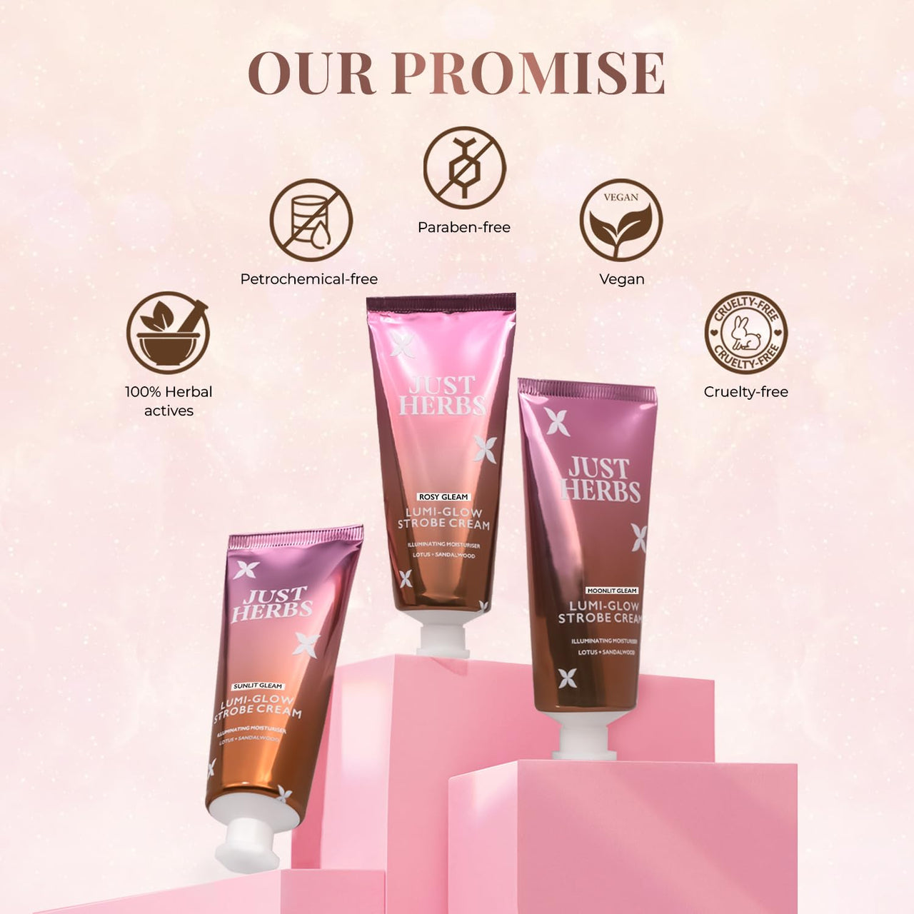 Just Herbs Lumi Glow Strobe Cream with Lotus & Sandalwood (Moonlit Gleam, 30 g)