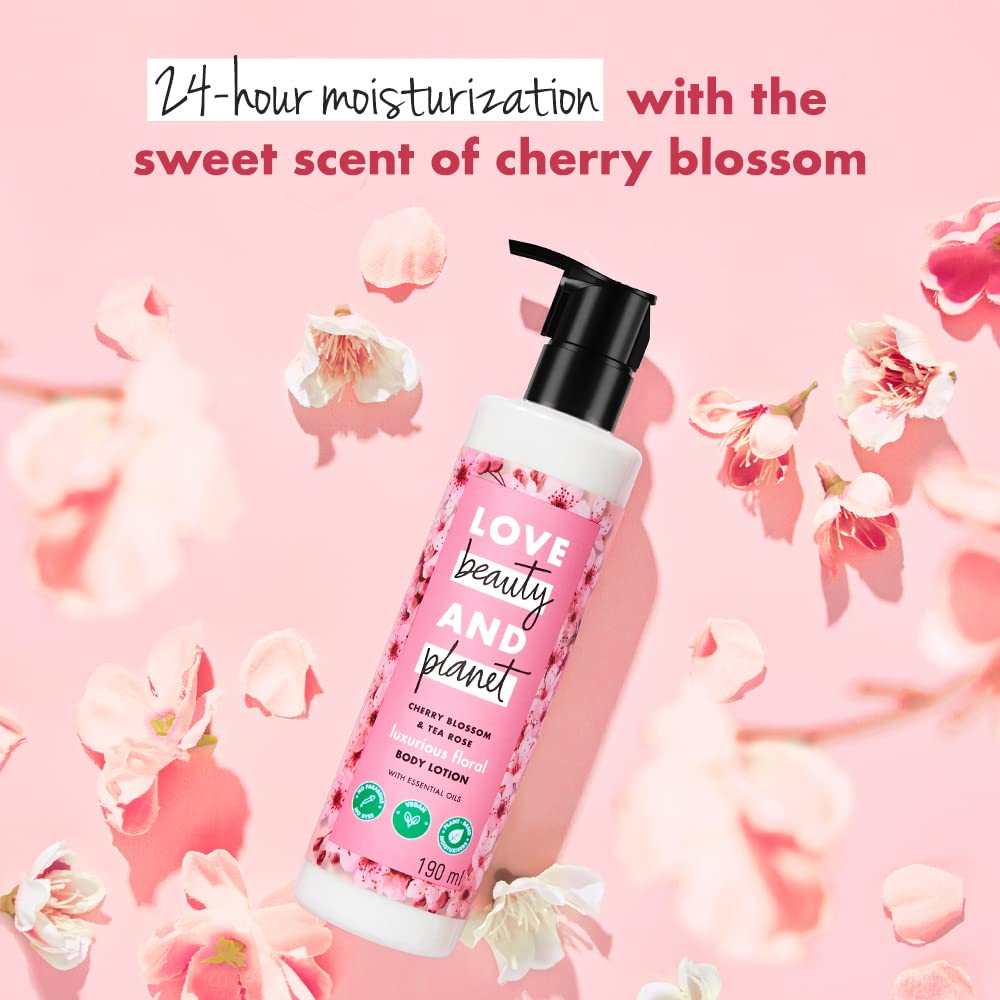 Love Beauty & Planet Cherry Blossom & Tea Rose Daily Moisturising Lotion|All Skin Types|Paraben free|190ml