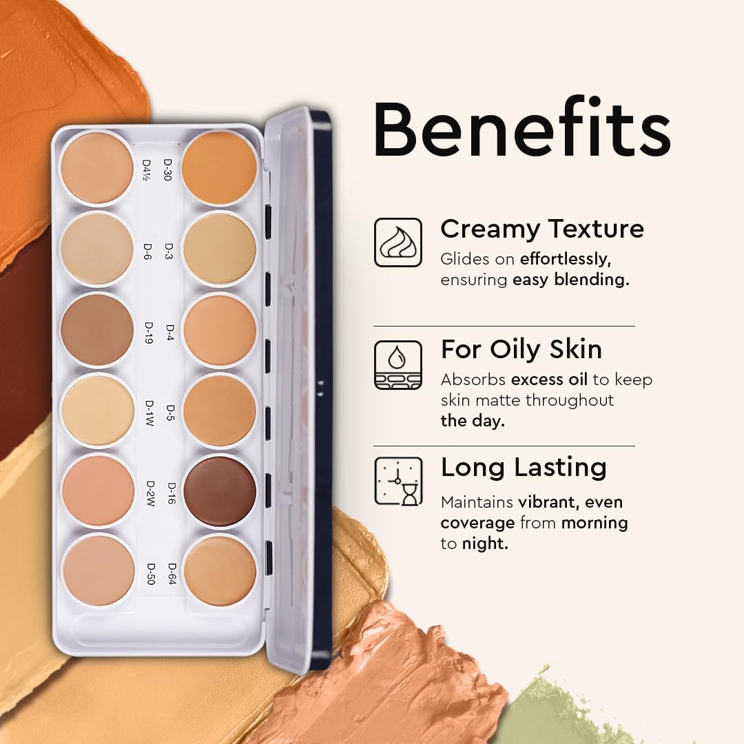 C2P Pro Dermashield 12-in-1 Concealer Palette for Face Makeup | Cream-Based Contour, Color Corrector & Foundation | Hides Blemishes & Dark Circles | High Coverage, Ideal for Oily Skin | 42g