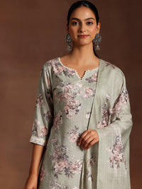 Green Printed Cotton Straight Suit with Dupatta
