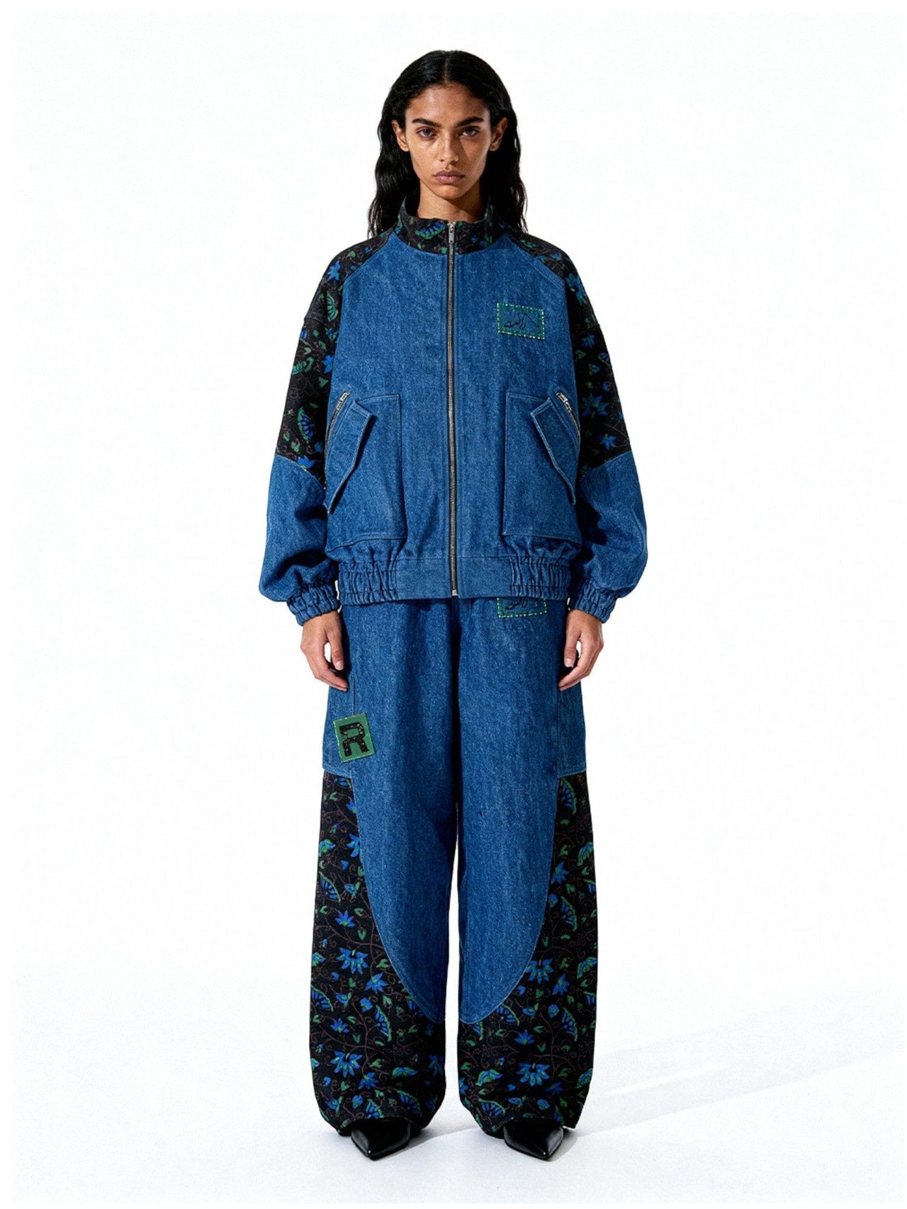 BFCM 2025 - "Lafayette" Block Print Denim Bomber Jacket