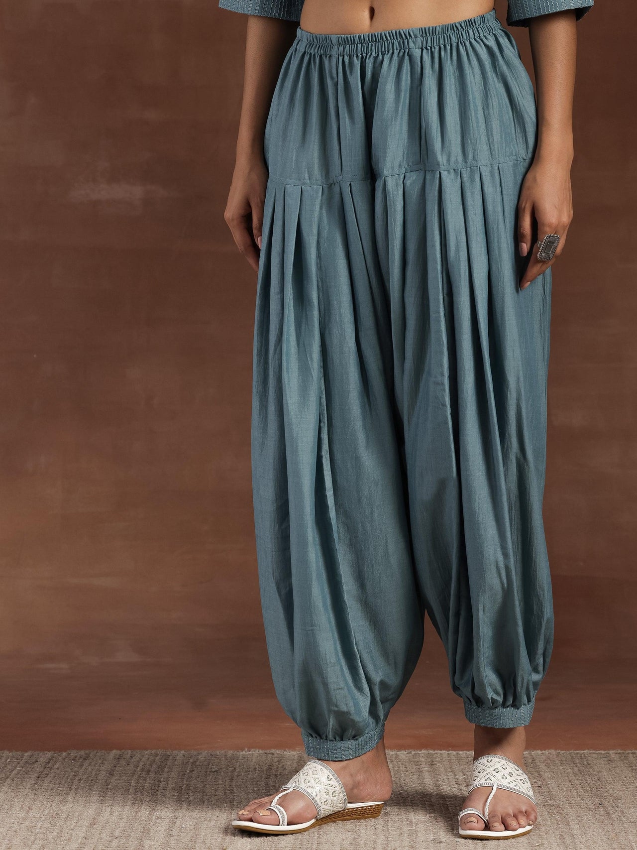 Grey Self Design Silk Blend Straight Suit with Dupatta