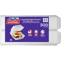 Hefty Supreme Large Sandwich Foam Hinged Lid Containers, 6