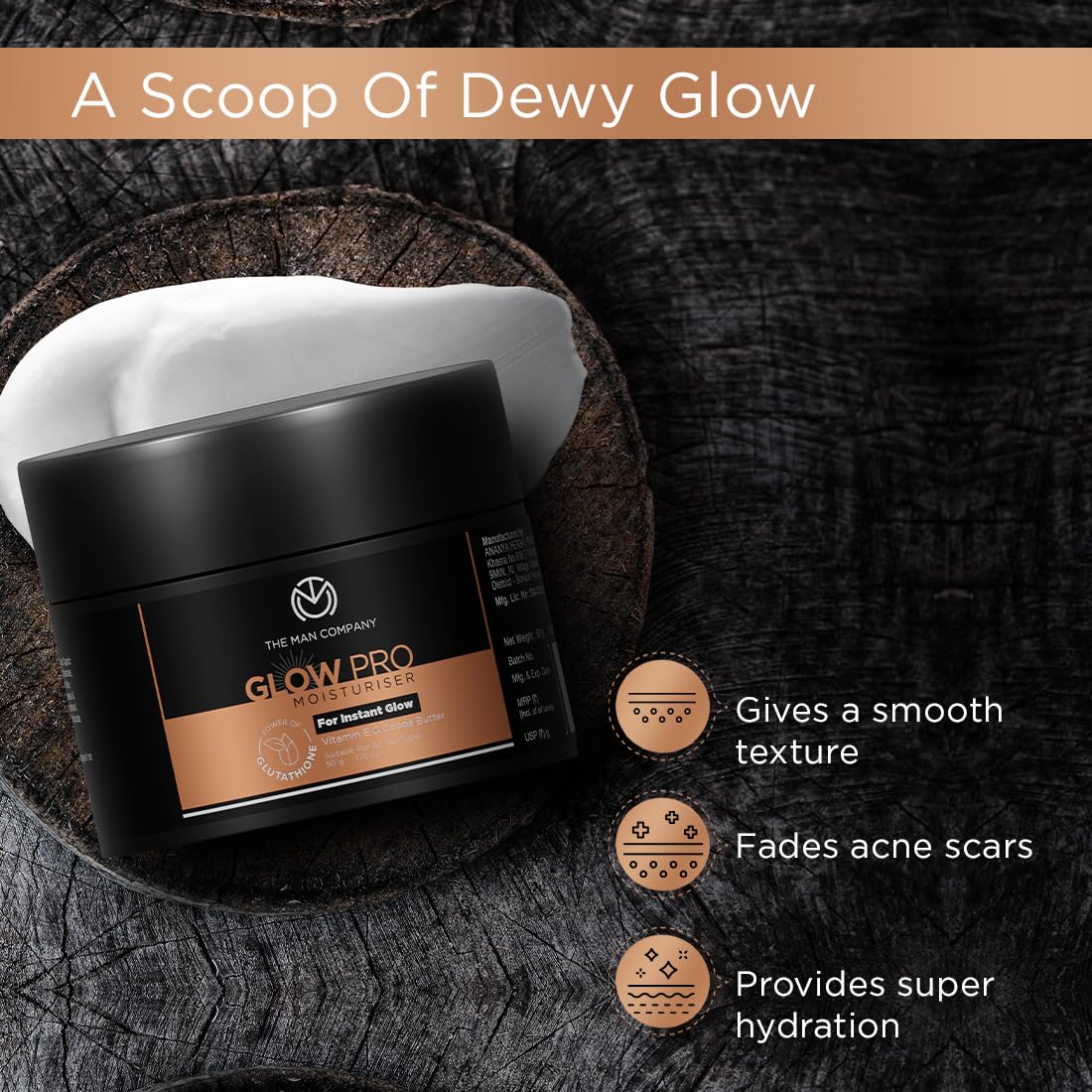 The Man Company Glow Pro Non-Sticky Daily Moisturizer for Face | Moisturizes, Hydrates with Glutathione, Vitamin E & Cocoa Butter | Face Moisturizer Cream for Men - 50 gm