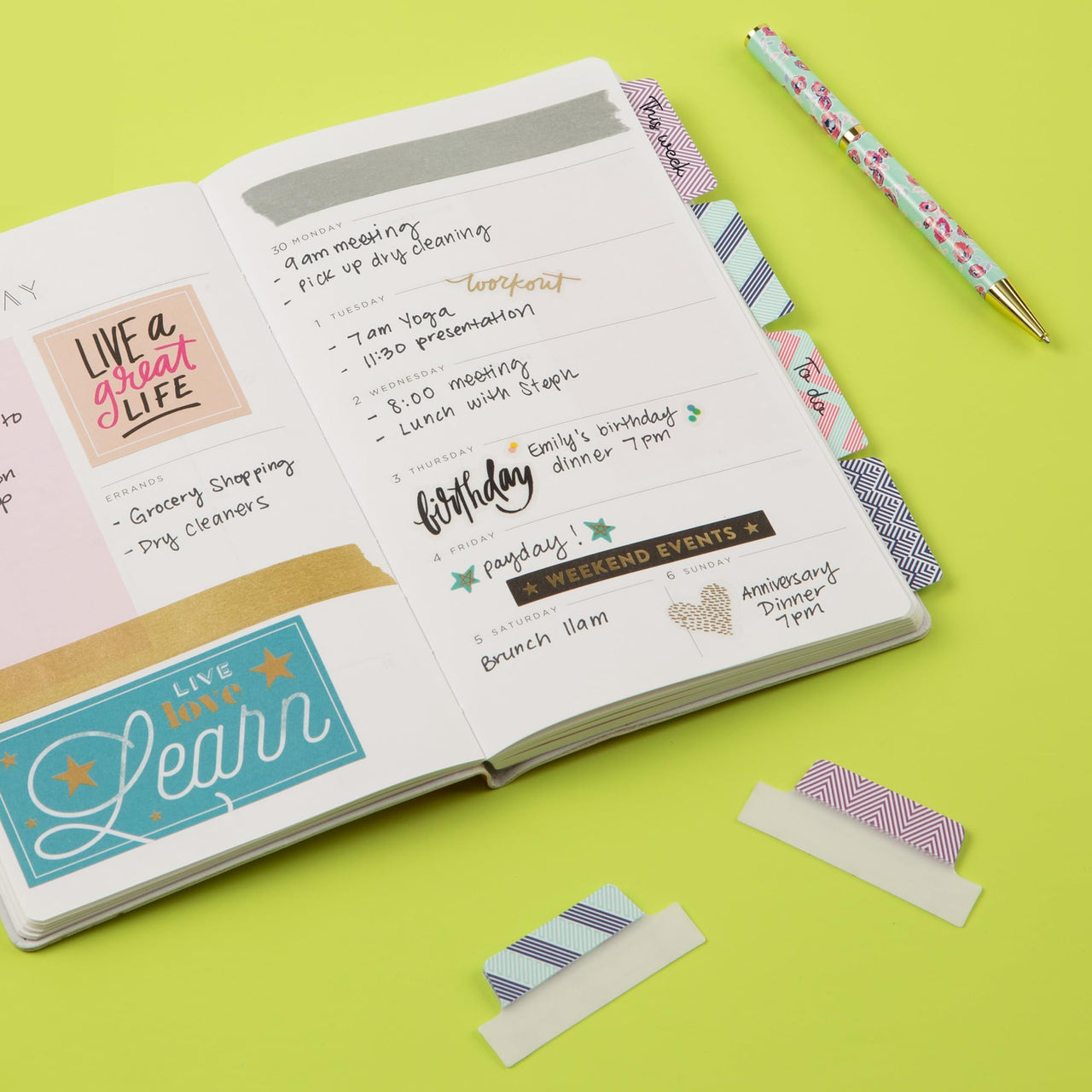 Avery Margin Ultra Tabs, 2.5" x 1", Assorted Color Geometric Designs, 24 Repositionable Page Tabs (74897)