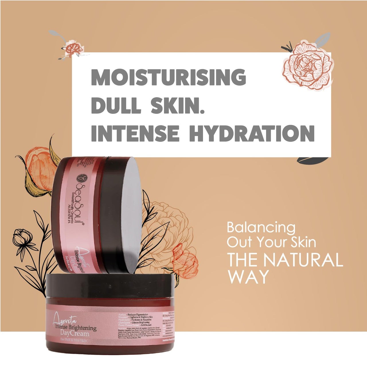 SeaSoul Day Cream Face Moisturizer with Hyaluronic Acid for Hydrating Acne Control, Vitamin C for Brightening Ideal for all Skin type