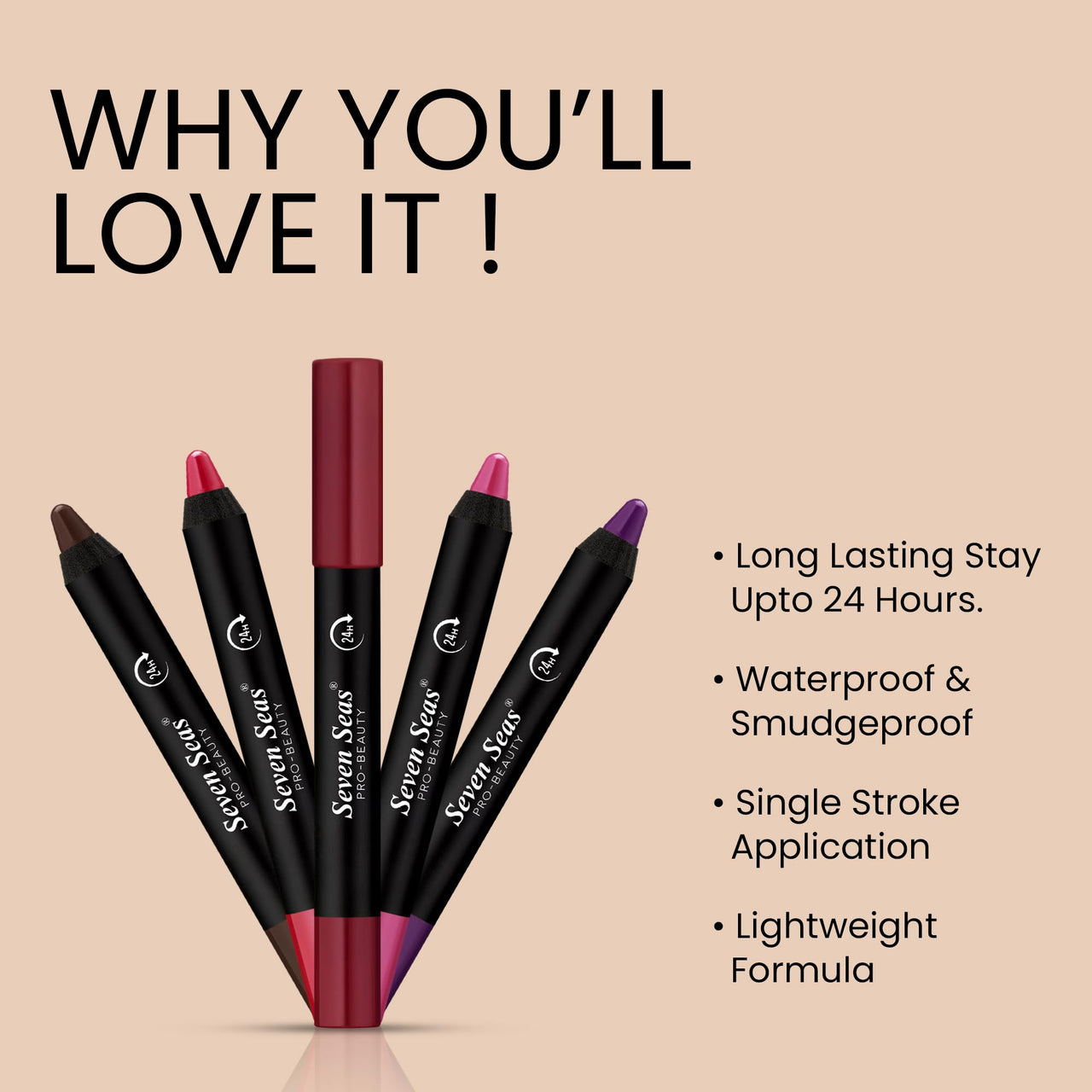 Seven Seas Matte Mood Non Transfer Crayon Lip Color With Sharpner | Matte Finish | Long Lasting Crayon Lip Color for Women (Grape Wine)