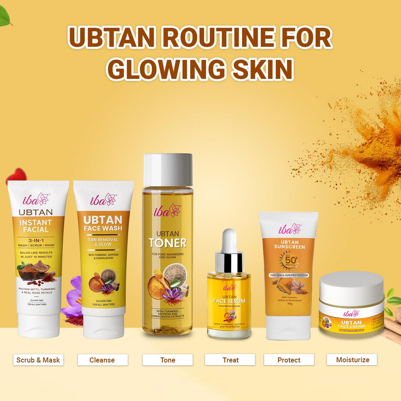 Iba Ubtan Sunscreen SPF 50 PA++++ with Turmeric, Saffron, Sandalwood – 50g | For UVA & UVB Protection | For All Skin Types