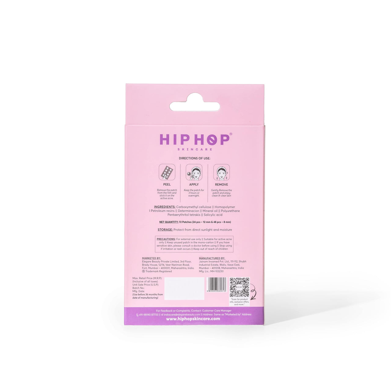 HipHop Skincare Acne Patch 72 Count - with Hydrocolloid | Absorbs Pus, Flattens Pimples | Quick-Acting, Waterproof & Transparent | For Men & Women, All Skin Types