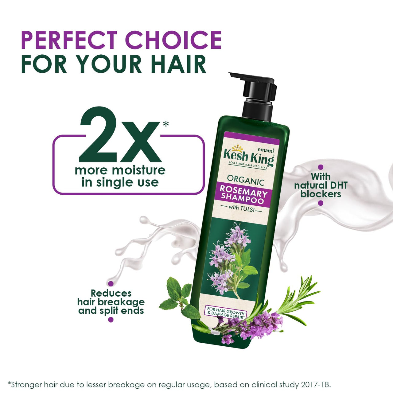 Kesh King Organic Rosemary Shampoo with Tulsi, anti hairfall shampoo for stronger hair growth and damage repair, sulphate free & ayurvedic, 300ml