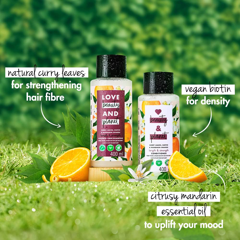 Love Beauty & Planet Curry Leaves, Biotin & Mandarin Natural Conditioner for Split-end Free Long Hair|No Sulfates,No Paraben|400ml