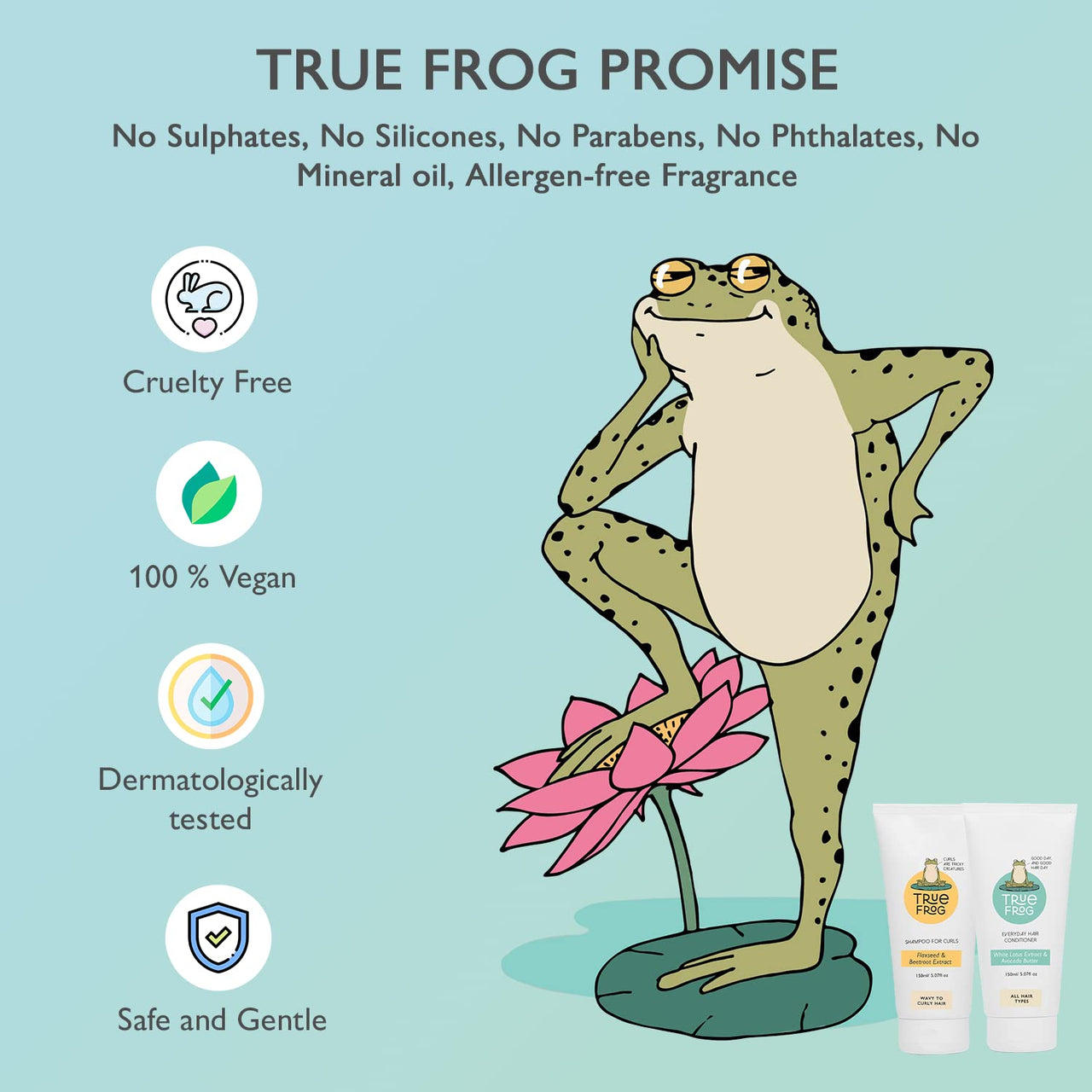 True Frog Shampoo For Curls(150 ml) & Everyday Hair Conditioner (150ml) for Curly, Wavy, Dry and Frizzy Hair, Combo Pack of 2