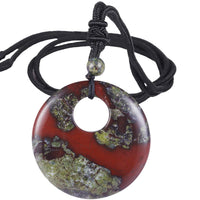 SUNYIK Lucky Coin Pendant Necklace for Women Men, Healing Crystal Amulet Jewelry for Unisex, Donut Round Shaped, Adjustable 18''-28'' Strand #1-dragon bloodstone