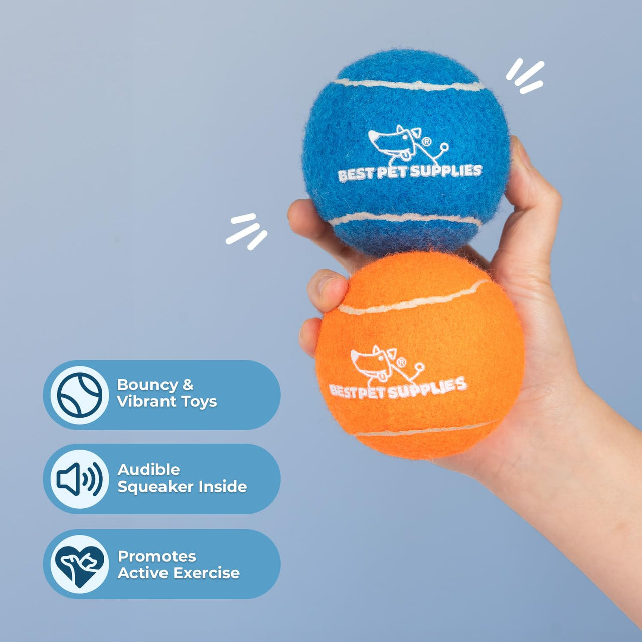 Best Pet Supplies Squeaky Tennis Balls for Dogs, 4-Pack, Heavy-Duty Interactive Pet Toys for Throwing and Fetching, Supports Exercise and Natural Behavior Training, Durable - Large
