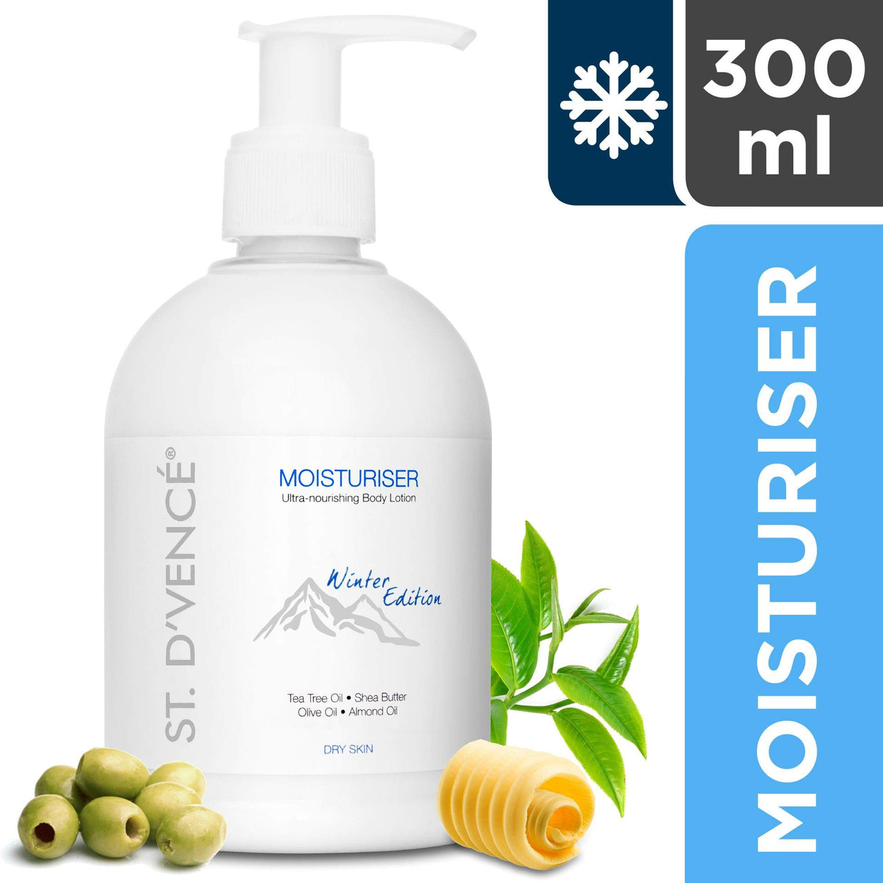 ST. D'VENCE Alpine Winter Edition Moisturizer Body Lotion for Dry Skin Women & Men | Tea Tree Oil, Shea Butter & Vitamin E | Body Lotion for Summer | Combo Pack of 3- (300 ml x 3)