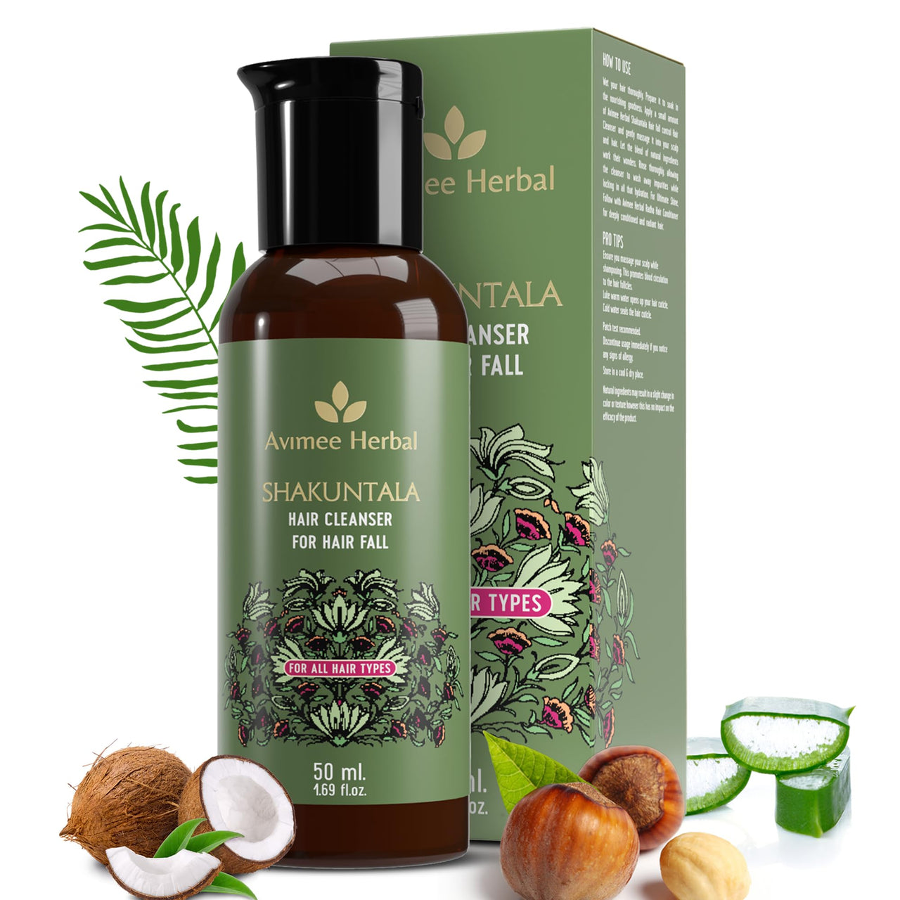Avimee Herbal Shakuntala Hair Fall Control Hair Cleanser | With Keratin Protein & Nansyl | For Strong and Shiny Hair | Sulphate & Paraben Free For Men and Women | 50 mL