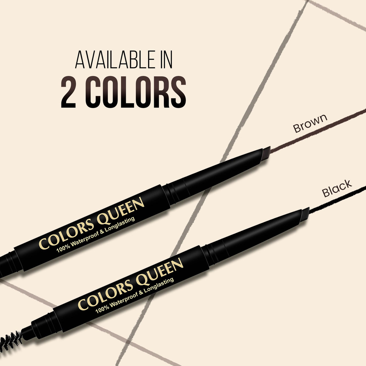 Colors Queen Brow Master Eyebrow Definer Pencil with Spoolie | Natural Looking Brows | Smudge Proof, Waterproof and Long Lasting Eyebrow Pencil (Black, 0.4g)