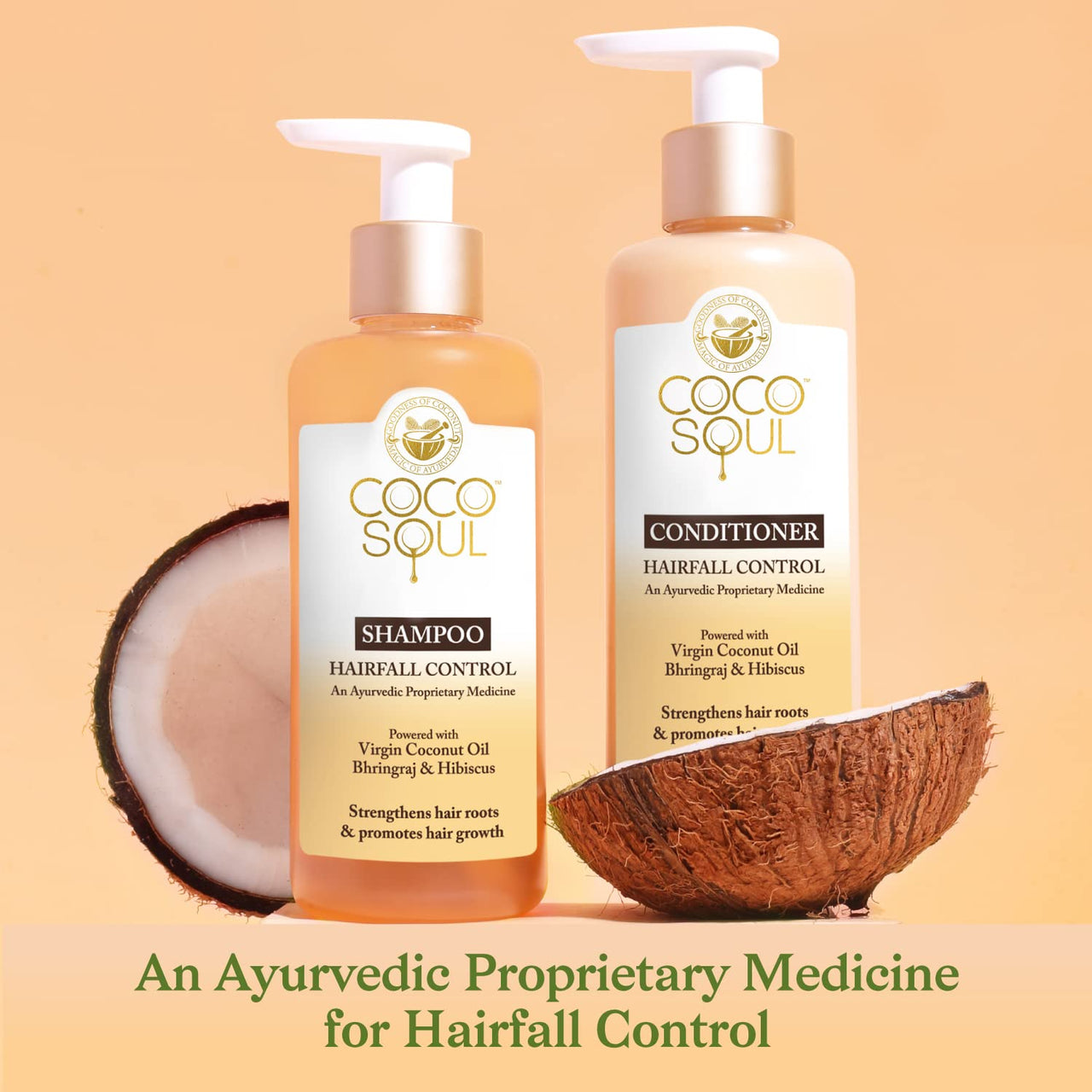 Coco Soul Hair Care Combo Hairfall Control Shampoo + Conditioner with Ayurvedic Medicine | 100% Cold Pressed Virgin Coconut Oil | Neem & Methi | Sulphate & Paraben Free | From the Makers of Parachute Advansed | 400ml