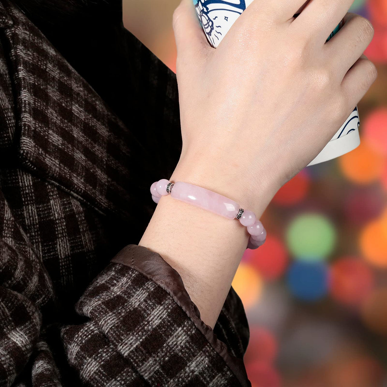TUMBEELLUWA Healing Stone Bracelet 8mm Beads Chakra Crystal Energy Heart Charm Bracelet Handmade Jewelry for Women #2 rose quartz crystal stone