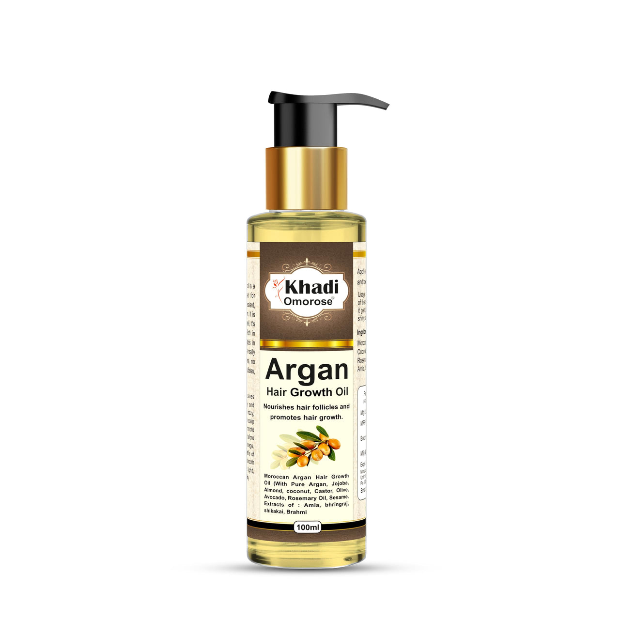 Khadi Omorose Argan Hair Oil - Controls Hair Fall, Makes Hair shiny and Strong (100 ml), (With Argan, Jojoba, Almond, Castor, Olive, Sesame Oil)