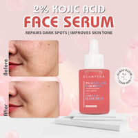 Glamveda 2% Kojic Acid Face Serum with Niacinamide & Alpha Arbutin | Skin Brightening & Hydration | Dark Spot, Blemish & Wrinkle Reduction | Glass Skin Glow | All Skin Types