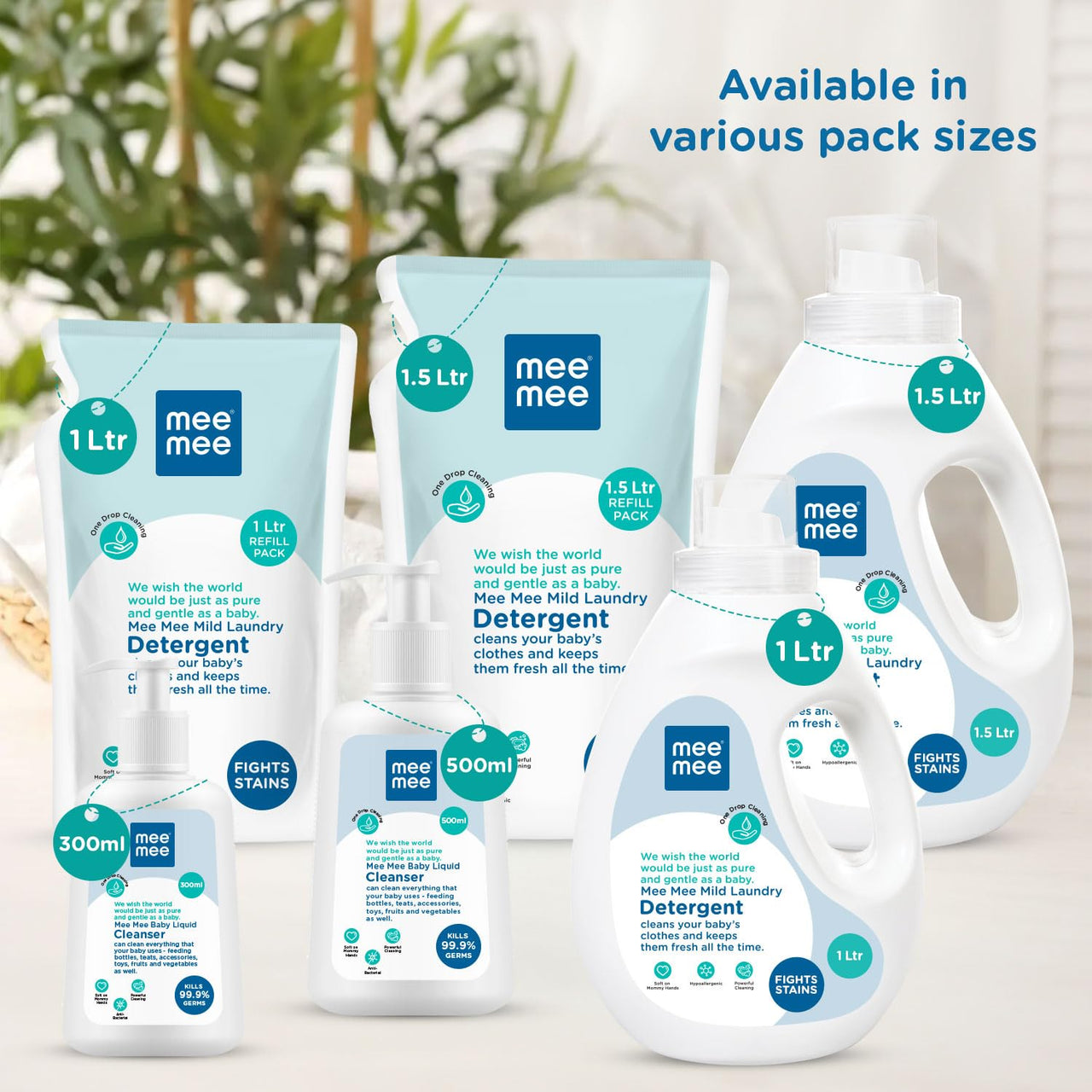 Mee Mee Baby Liquid Detergent 500 ml | Ph balanced, Free from Harsh Chemicals, Safe for mother's hands & baby's skin | Anti-Bacterial, Removes Stains & Odor with One Drop, Hypoallergenic