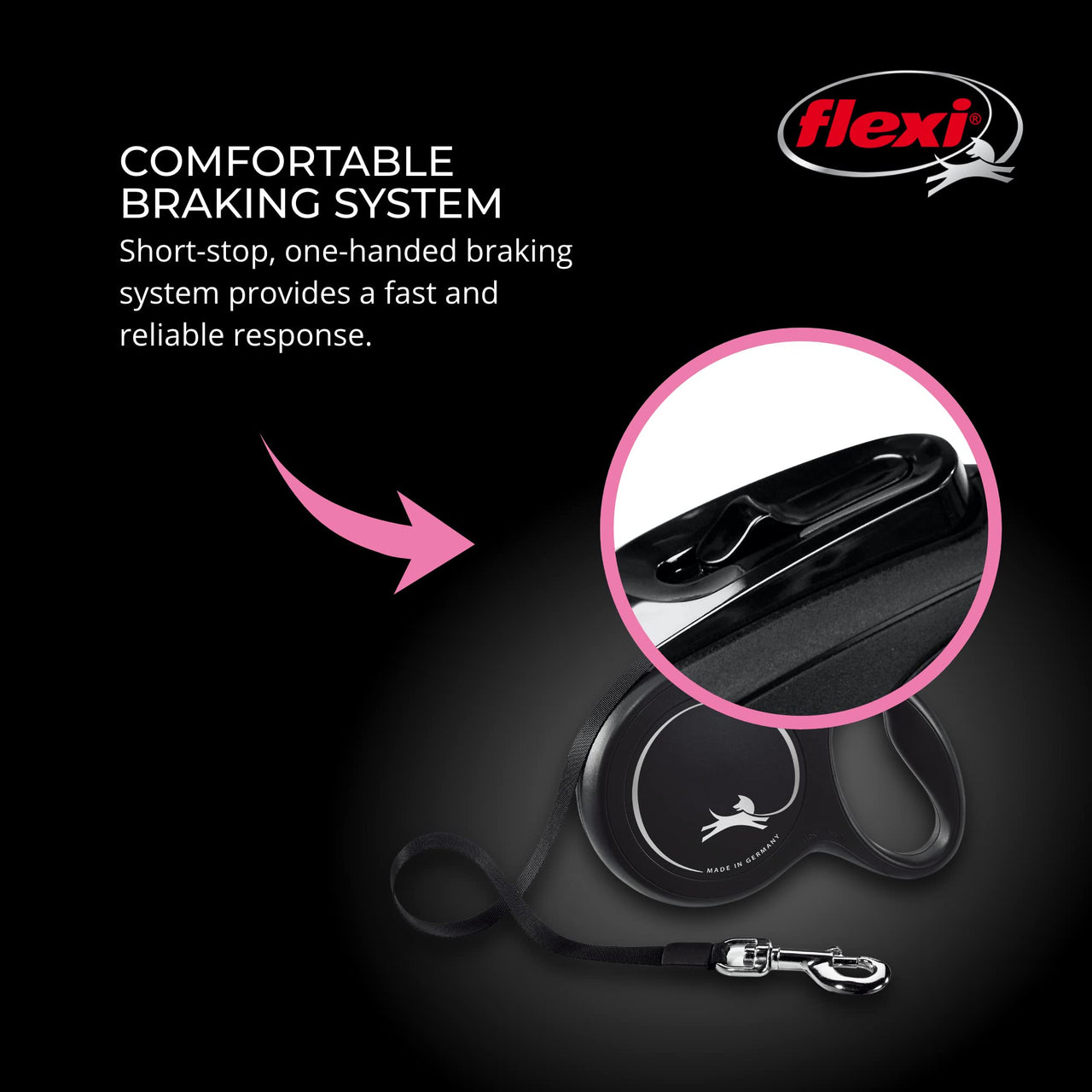 FLEXI® New Classic Retractable Dog Leash (Cord), Ergonomic, Durable and Tangle free Pet Walking Leash for Dogs Up to 44 lbs, 26 ft, Medium, Black Medium - 26 ft