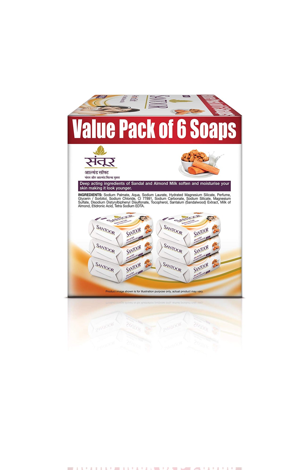 Santoor Gold Soap With Saffron, Sandal & Sakura Extracts, 125G (Pack Of 6) And Sandal & Almond Milk Soap, 150 G (Pack Of 6)