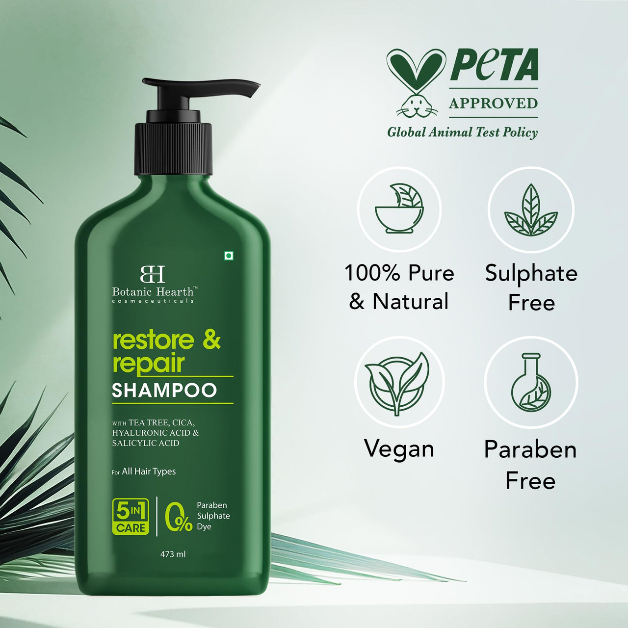 Botanic Hearth Restore & Repair Shampoo with Tea Tree Oil & Salicylic Acid | Clarifying & Anti-Dandruff Shampoo | Deep Cleanses & Soothes Scalp| Sulfate & Paraben Free, 473ml