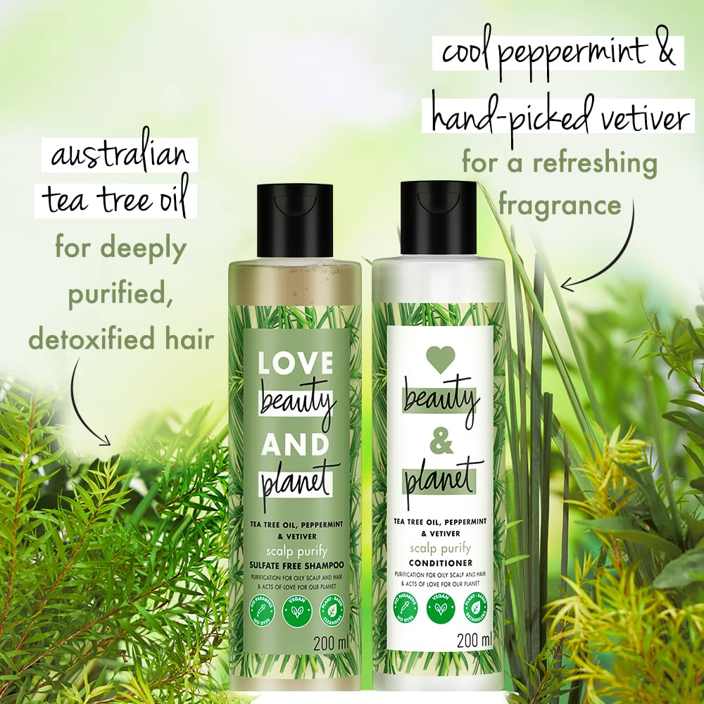 Love Beauty & Planet Tea Tree, Peppermint & Vetiver Natural Conditioner For Oily Scalp And Hair|No Sulfates,No Paraben|200Ml,1 Count