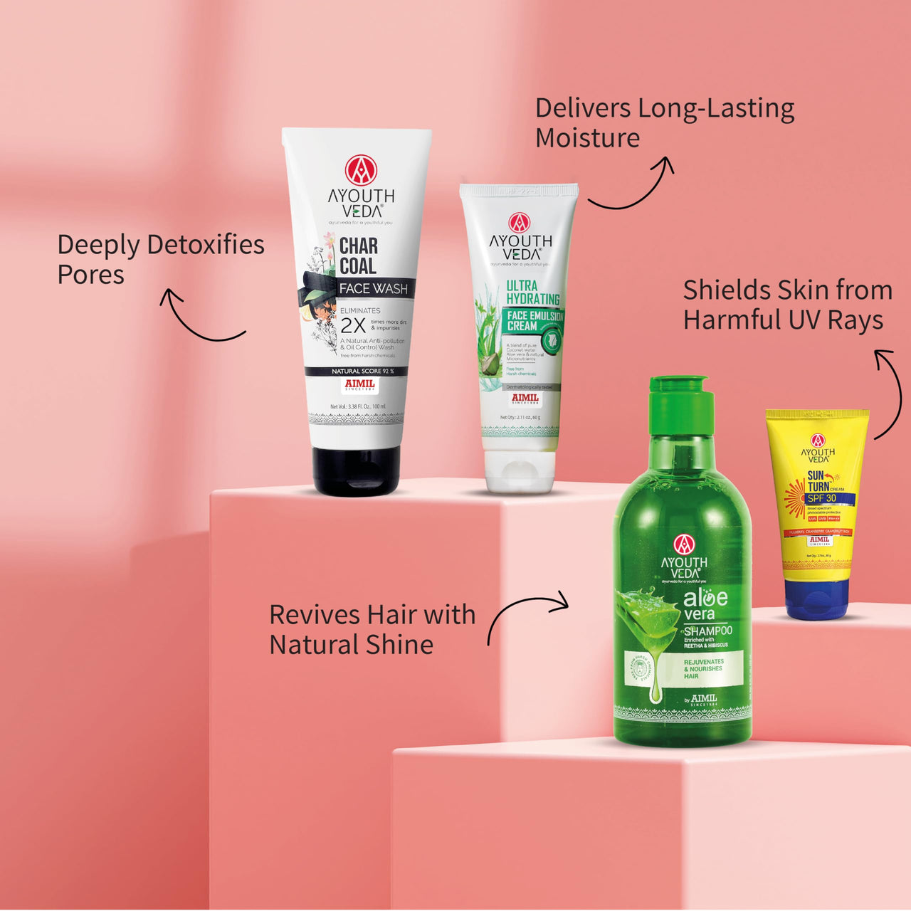 AYOUTHVEDA Raksha Bandhan Gift Set, Aloe Vera Shampoo, Charcoal Face Wash, Ultra Hydrating Face Cream, Sun Turn SPF 30, with Free Essential Oil & rakhi