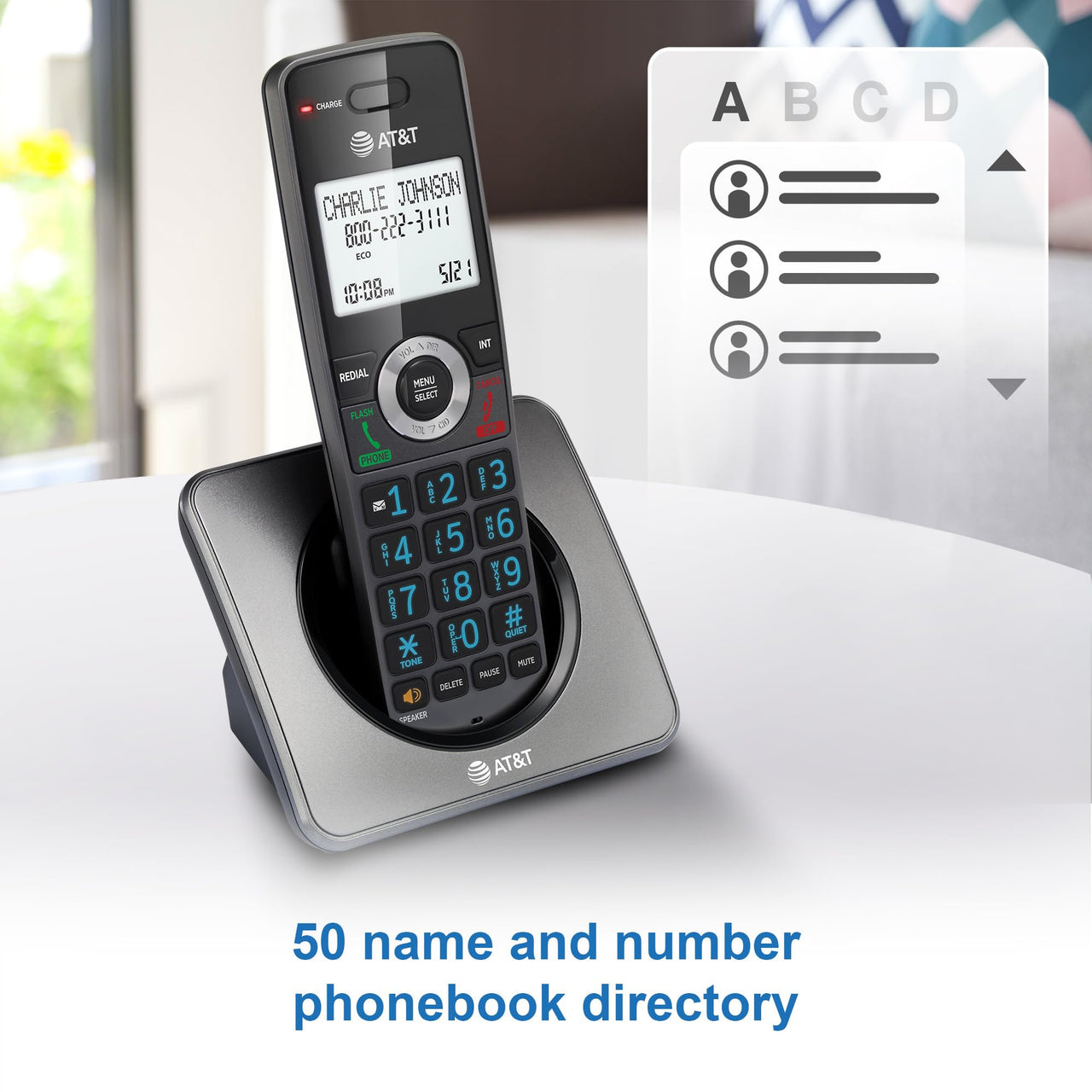 AT&T GL2101 Cordless Phone with Call Block, Caller ID, Full-Duplex Handset Speakerphone, 2" White Backlit Display, Lighted Keypad