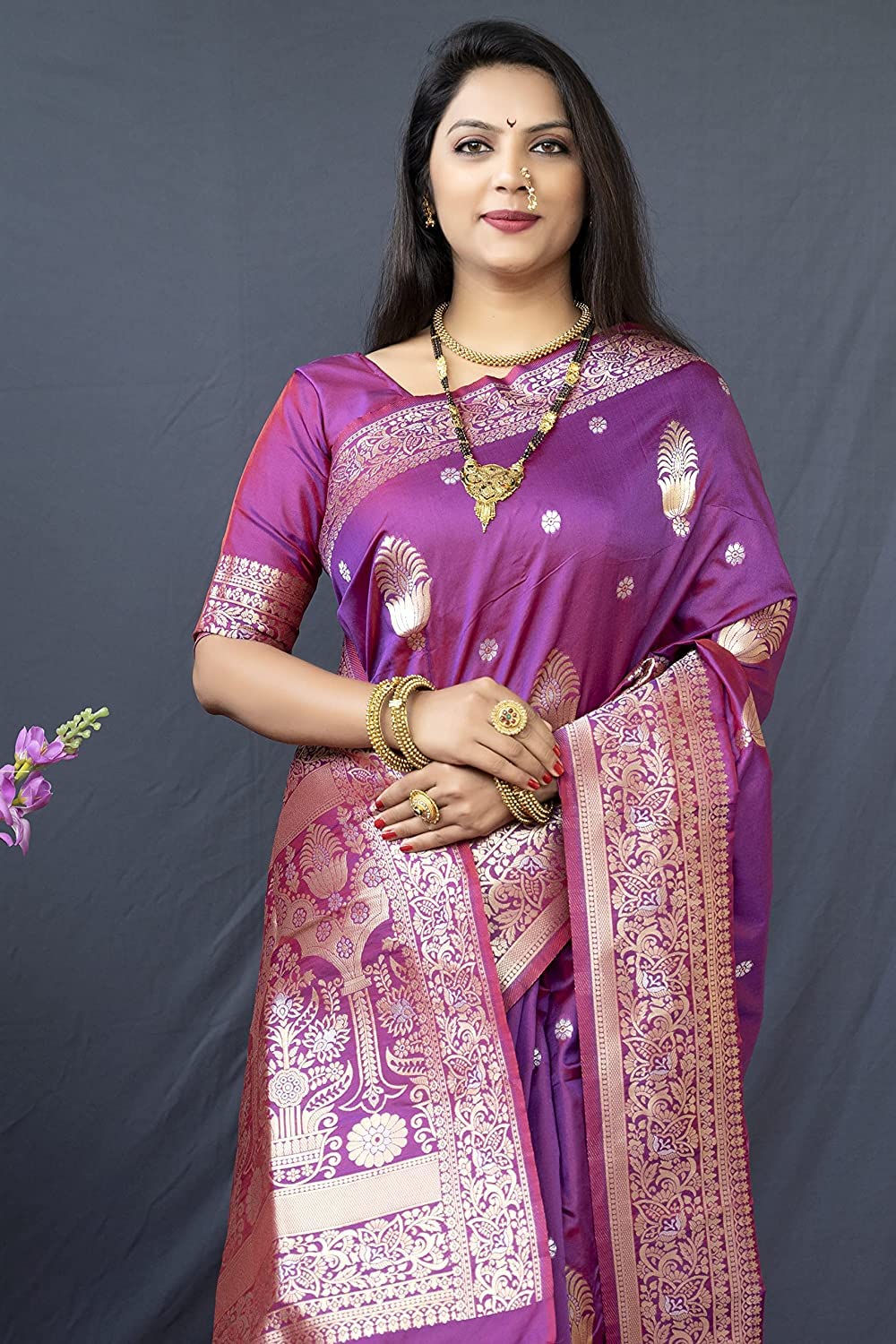 SGF11- Women's  Kanjivaram Pure Soft Silk Handloom Saree Pure Golden Zari With Blouse Piece