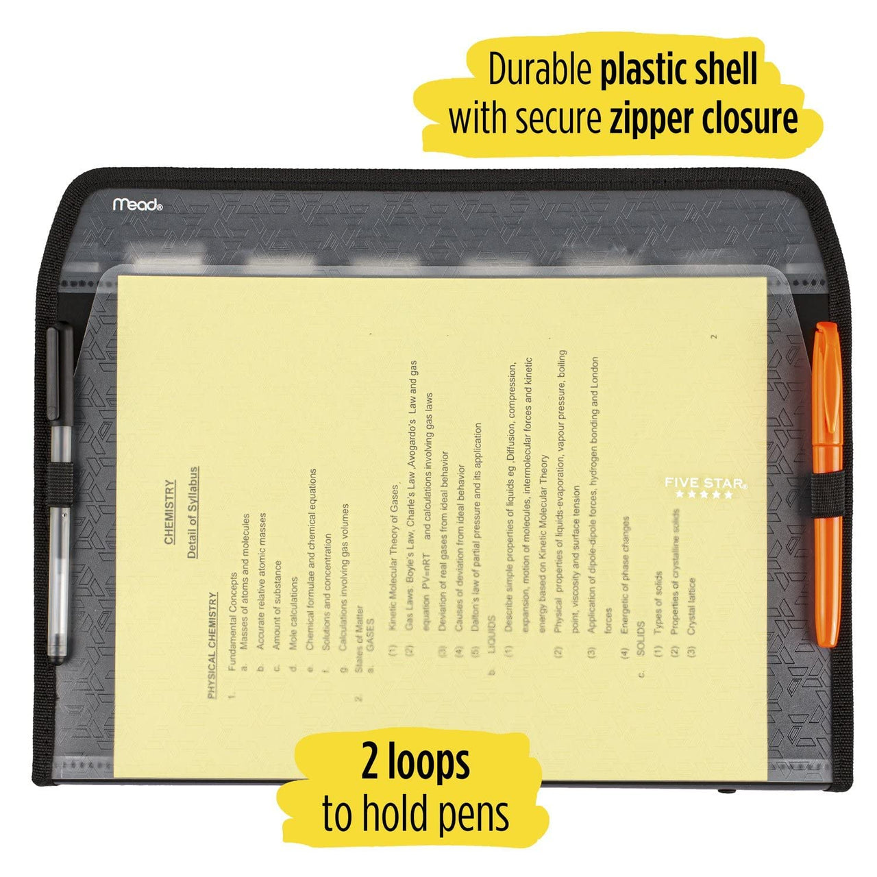 Five Star 7 Pocket Expanding File Organizer, Plastic Expandable File Folders with Customizable Tabs & Clear Cover, Holds 11" x 8-1/2", Zipper Closure, Black (72709)