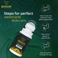 BOHEM Deodorant Underarm Roll-On with AHA & BHA-50ml each - Pack of 2 | Anti perspirant Roll On With Lactic Acid & Salicylic Acid | Long lasting freshness, exfoliate & brightens underarm | Dermatologically tested | No SLS
