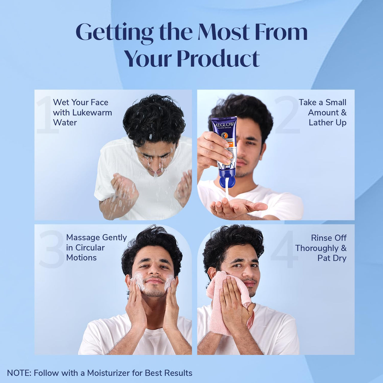 Meglow Instant Glow Facewash for Men | Skin Brightening Face Wash | Deeply Exfoliates & Hydrates | Glows & Even Skin Tone | Pack of 3 (70g each)