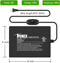 iPower 6 by 8-Inch Reptile Heat Mat with Temperature Adjustable Controller Knob, LCD Digital Aquarium Thermometer, Under Tank Warmer Terrarium Heat Pad for Reptiles and Amphibians 6 X 8 Inch Pad with Adjust Knob+ Thermometer