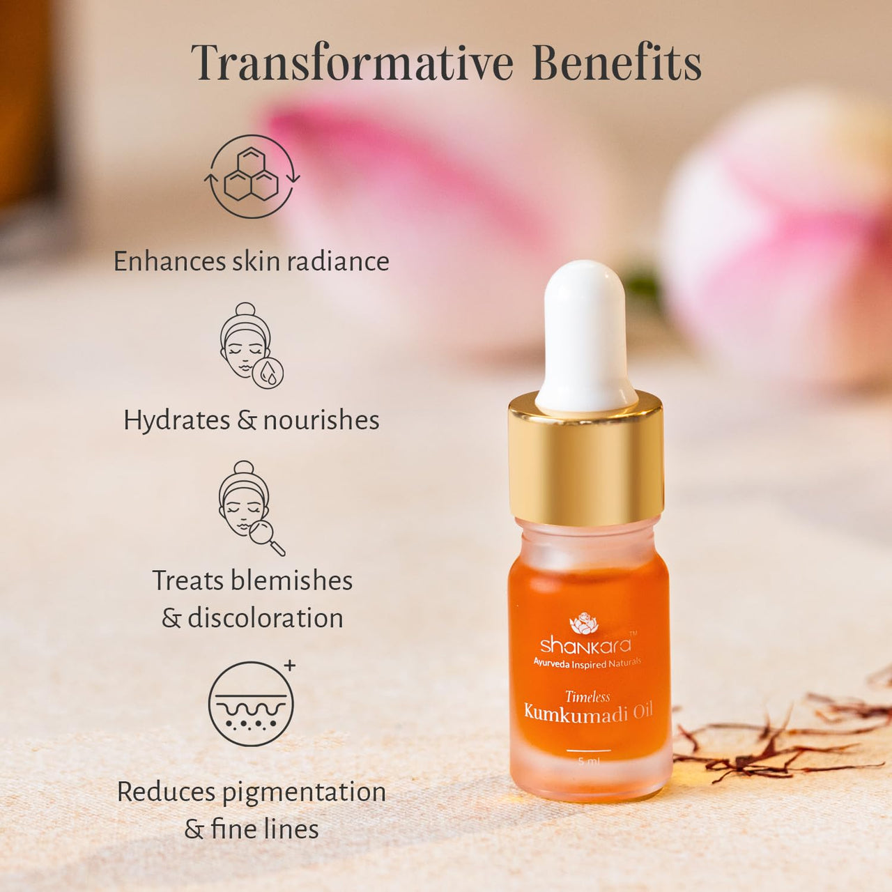 Shankara Ayurvedic Kumkumadi Oil (Tailam) with Saffron & Red Sandalwood | Elixir for Glowing Skin with Pure Essential Oils | Natural Radiance & Youthful Complexion | All Skin Types | 5ml