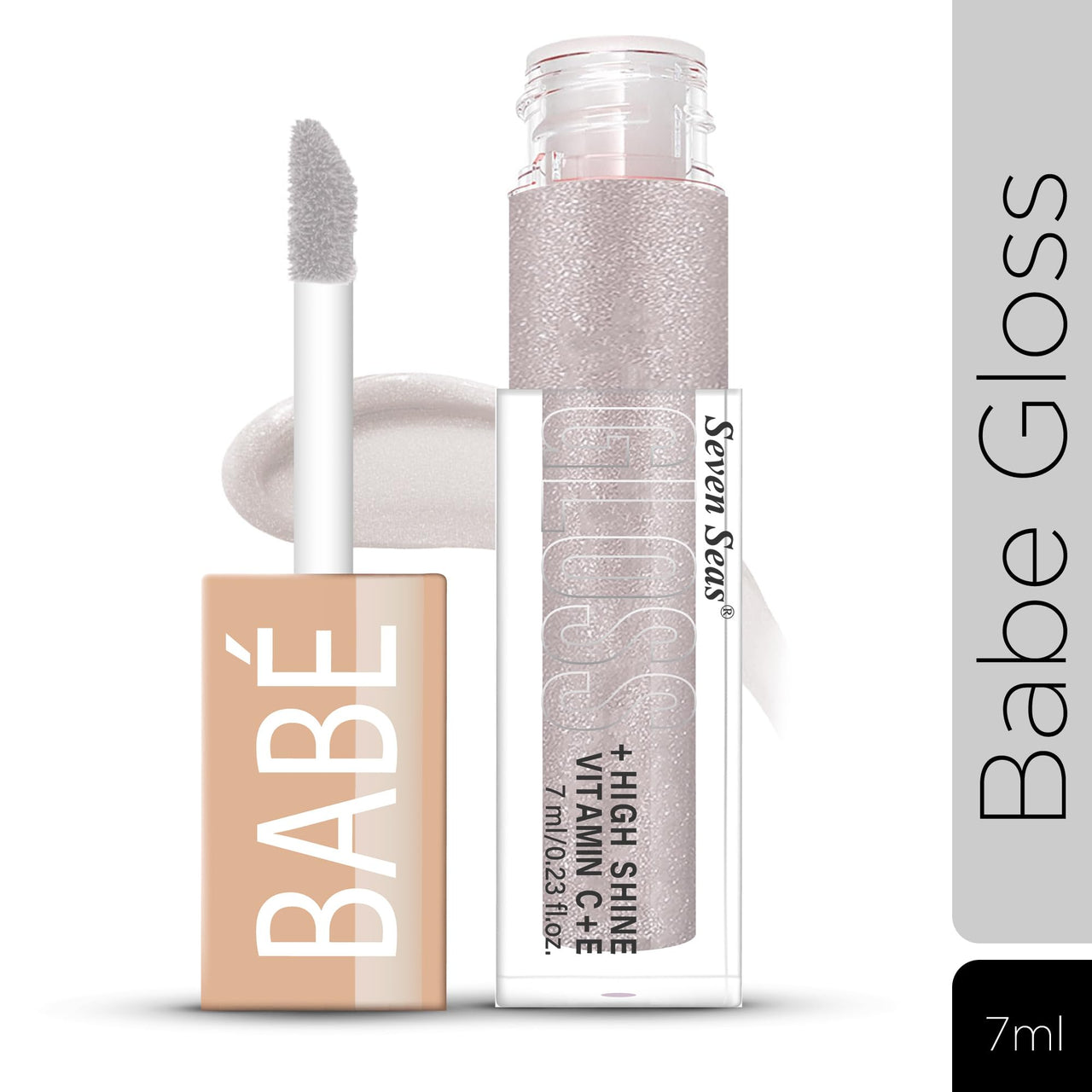 Seven Seas Babe Glittery Lip Gloss With High Shine Lip Color For Glossy Look |Lightweight Non Sticky Lip shiner For Moisturizing Lips (Silver,7ML)